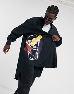 Черная oversized-рубашка с принтом ASOS DESIGN-Черный