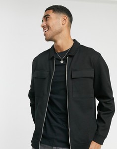 Черная саржевая куртка с 2 карманами Topman-Черный