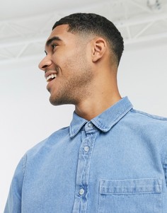 Синяя джинсовая рубашка Topman-Синий
