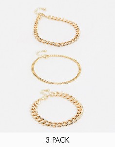 Набор из 3 золотистых браслетов-цепочек на ногу ASOS DESIGN-Золотой