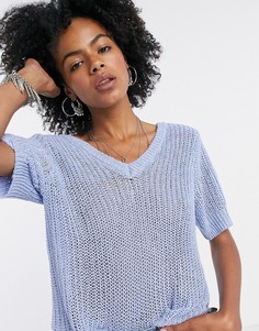 Лавандовый джемпер с рукавами 3/4 и V-образным вырезом Object-Синий