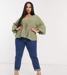 Топ-кимоно светлого цвета хаки со шнурком на талии ASOS DESIGN Curve-Зеленый