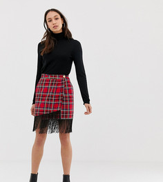 Мини-юбка в клетку с запахом и бахромой ASOS DESIGN Tall-Красный