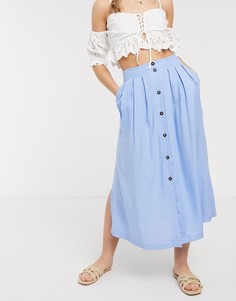 Синяя юбка миди на пуговицах ASOS DESIGN-Синий