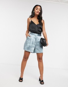 Голубые атласные шорты ASOS DESIGN-Синий