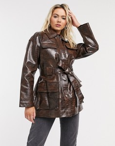 Темно-коричневая куртка из искусственной крокодиловой кожи ASOS DESIGN-Коричневый