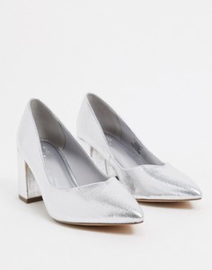 Серебристые туфли-лодочки на каблуке ASOS DESIGN-Серебряный