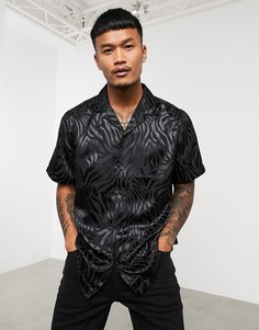 Свободная рубашка с воротником в виде лацканов и зебровым рисунком ASOS DESIGN-Черный