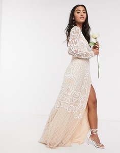 Белое свадебное платье макси с отделкой Frock and Frill-Белый