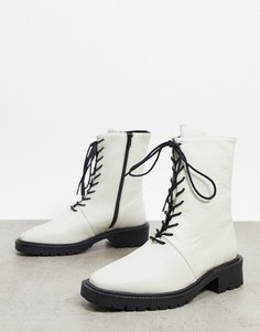 Белые кожаные ботинки со шнуровкой ASOS DESIGN-Белый