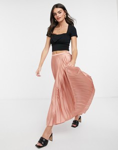 Розовая плиссированная атласная юбка миди ASOS DESIGN-Розовый