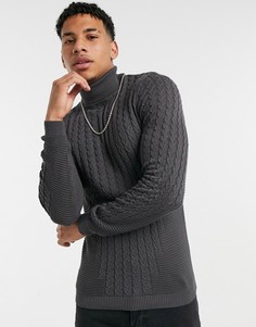Темно-серый обтягивающий джемпер с высоким воротом ASOS DESIGN
