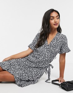Синее платье мини с запахом и цветочным принтом Vero Moda-Мульти