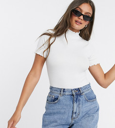 Белое боди с высоким воротом и волнистыми краями ASOS DESIGN Petite-Белый