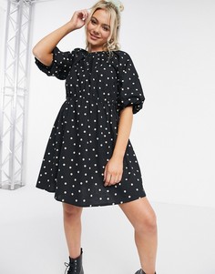 Свободное платье мини из хлопкового поплина в горошек ASOS DESIGN-Мульти