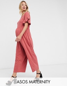 Розовый трикотажный комбинезон с оборками ASOS DESIGN maternity