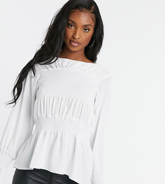Лонгслив цвета слоновой кости со сборками ASOS DESIGN Tall-Белый