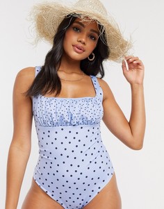 Слитный купальник в горошек с квадратным вырезом ASOS DESIGN-Мульти