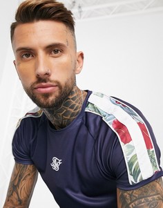 Синяя футболка с рукавами реглан и асимметричным подолом SikSilk-Синий