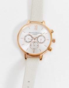 Розово-золотистые часы с хронографом и кожаным ремешком Olivia Burton-Белый