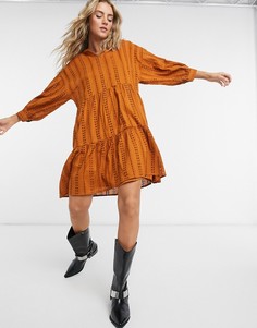 Коричневое свободное платье мини Object-Коричневый