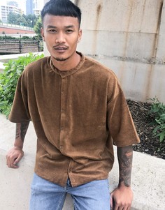 Коричневая махровая рубашка в стиле oversized с воротником на пуговице ASOS DESIGN-Коричневый