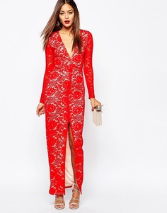 Кружевное платье макси Missguided-Красный