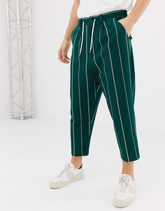 Зеленые суженные книзу брюки в полоску ASOS DESIGN-Зеленый