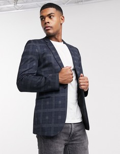 Темно-синий трикотажный пиджак супероблегающего кроя в клетку ASOS DESIGN-Черный