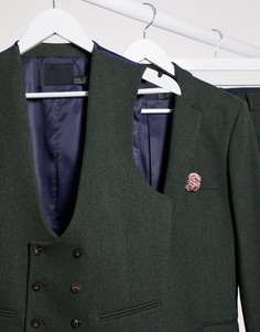 Супероблегающий жилет цвета хаки из ткани с добавлением шерсти ASOS DESIGN wedding-Зеленый
