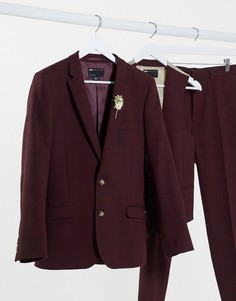 Бордовый супероблегающий пиджак с добавлением шерсти ASOS DESIGN wedding-Красный