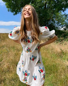 Хлопковое свободное платье мини с вышивкой ASOS DESIGN-Белый