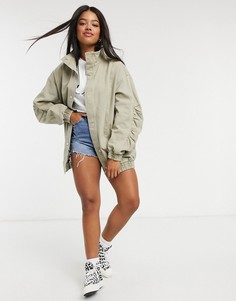 Шалфейно-зеленая oversized-куртка в стиле 80-х со сборками на рукавах ASOS DESIGN-Фиолетовый