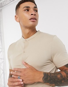 Бежевая обтягивающая рубашка с короткими рукавами ASOS DESIGN-Бежевый