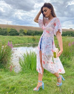 Длинная блузка на пуговицах с цветочным принтом ASOS DESIGN-Мульти