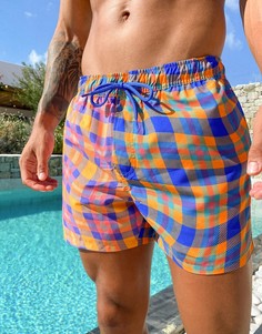 Короткие шорты для плавания в клетку ASOS DESIGN-Мульти