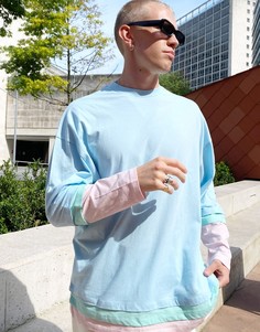 Голубой свободный лонгслив с двухслойными рукавами ASOS DESIGN-Синий