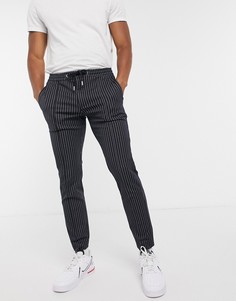 Брюки в полоску с эластичным поясом River Island-Темно-синий