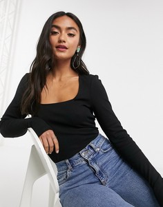 Черный топ в рубчик с квадратным вырезом Vero Moda