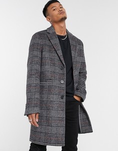Темно-серое пальто в клетку из смесовой шерсти ASOS DESIGN-Черный