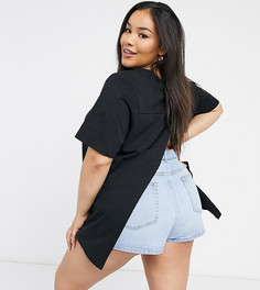 Черная фактурная футболка с запахом на спине ASOS DESIGN Curve-Черный