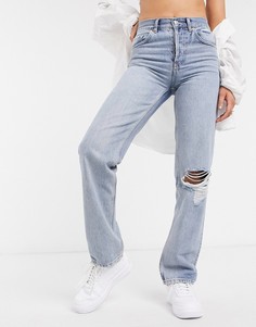 Рваные джинсы в стиле 90-х прямого кроя с классической талией ASOS DESIGN-Синий