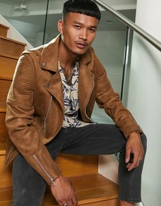 Светло-коричневая байкерская куртка из искусственной замши ASOS DESIGN-Светло-коричневый