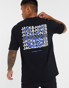 Черная свободная футболка с принтом Jack & Jones Originals-Черный