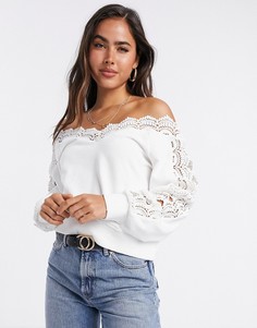 Свитшот с кружевной отделкой River Island-Кремовый