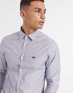 Темно-синяя рубашка в полоску с логотипом Emporio Armani-Темно-синий