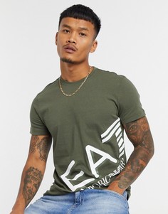 Футболка цвета хаки с логотипом сбоку Armani EA7 Logo Series-Зеленый
