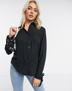 Черная блузка с завязками на манжетах Brave Soul-Черный