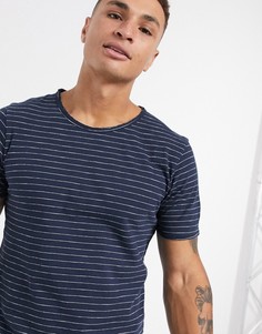 Темно-синяя футболка в полоску Selected Homme-Темно-синий