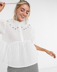 Свободный фактурный топ с отделкой на воротнике и баской Sister Jane-Белый